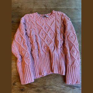 Zara Women's Pink Cable Pom Pom Sweater, Size S